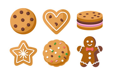 Gingerbread and cookie icons, heart star biscuit vector, sweet dessert illustration, bakery treat collection, tasty snack design