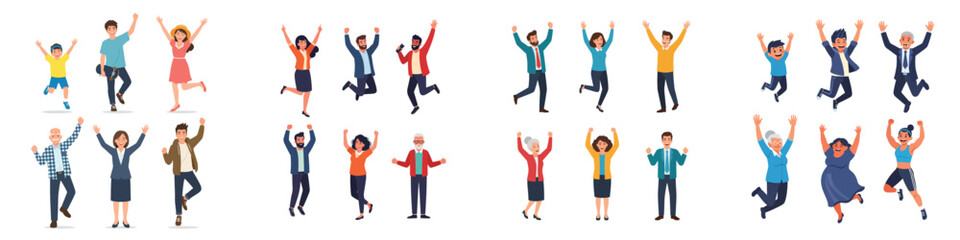 Happy People Jumping: Diverse Group Celebrating and Cheering