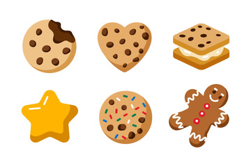 Assorted cookie icons, biscuit and gingerbread vector, sweet dessert illustration, bakery treat collection, tasty snack design