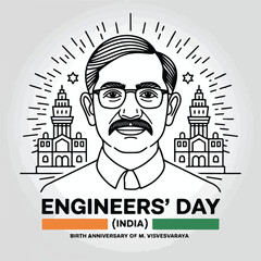 Engineers' Day India &ndash; Sir M. Visvesvaraya Tribute Illustration.