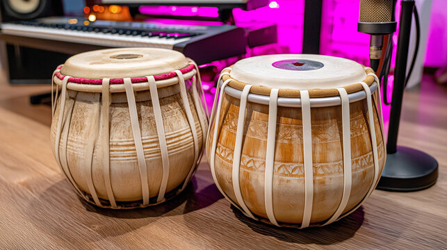 Two Tablas In Sound Recording Studio