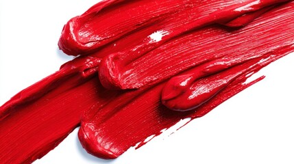 Vibrant Red Paint Swirls on White Canvas, Close-Up Abstract Texture Background for Creative Projects