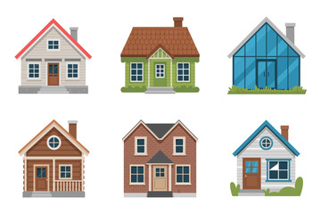 Family house and home icons, residential building vector, suburban house illustration, real estate collection, neighborhood design