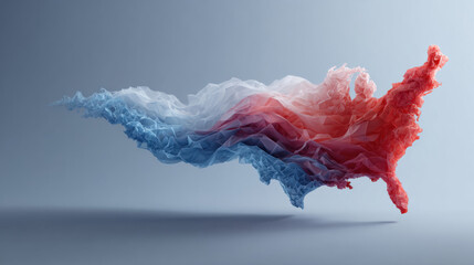 Abstract usa map made of flowing red white and blue fabric waves