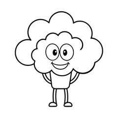 funny broccoli character outline on white background 