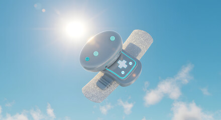 Conceptual wearable health device against a sunny sky evoking innovation and wellbeing with