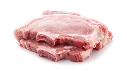 Fototapeta premium Thick Pork Cuts on White Background: Juicy, Marbled Meat Chunks Showcasing Freshness—Perfect for Grilling, Roasting, or Cooking, Highlighted in Clean, Crisp Imagery