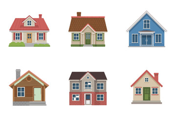 Suburban house and cottage icons, residential home vector, family house illustration, real estate collection, neighborhood design