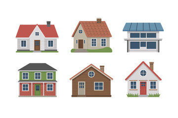 Classic house and home icon set, residential building vector, family house illustration, real estate collection, neighborhood design