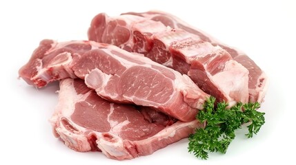 Thick Pork Cuts on White Background: Juicy, Marbled Meat Chunks Showcasing Freshness&mdash;Perfect for Grilling, Roasting, or Cooking, Highlighted in Clean, Crisp Imagery