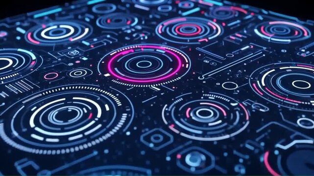 Futuristic digital interface with concentric circles and lines