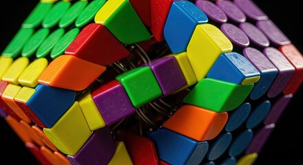 Vibrant Chaos: A Macro View of a Complex Polyhedron Puzzle's Intricate Core