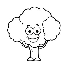 funny broccoli character outline on white background 