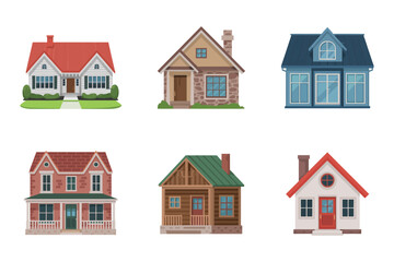 Suburban house and cottage icons, residential home vector, family house illustration, real estate collection, neighborhood design
