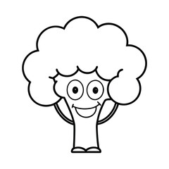 funny broccoli character outline on white background 