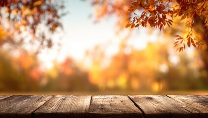 Rustic wooden surface with an autumnal background.