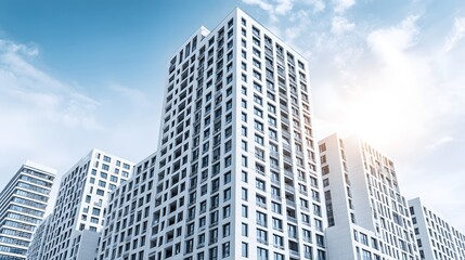 Fototapeta premium Modern apartment buildings against a clear sky.