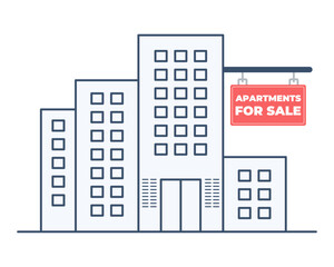 Apartments for sale in flat vector style. Icon apartments. Edidable strocks. Transparent background