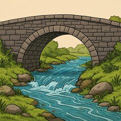bridge over the river cartoon illustration vector icon