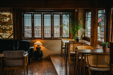 Cozy Traditional Cafe Interior with Wooden Decor in Lijiang Old Town, China