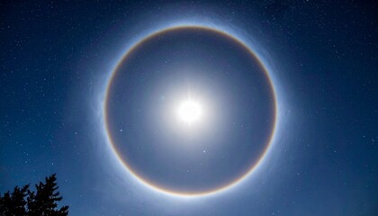 Fototapeta premium Total solar eclipse with glowing corona surrounding the moon’s silhouette; dramatic and celestial.