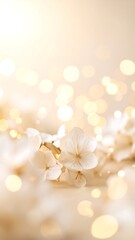Soft white flowers with golden bokeh