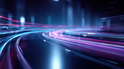 Naklejka premium Abstract Light Trails Background: Capturing Speed and Futuristic Energy in Blue and Purple Tones