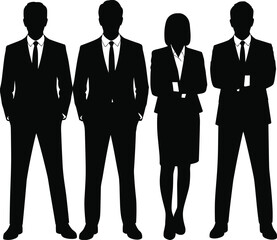 Business team silhouette set, corporate professionals in suits, diverse office staff illustration, black vector icons, leadership and teamwork concept