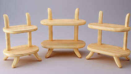 Two small wooden shelves with two tiers each.