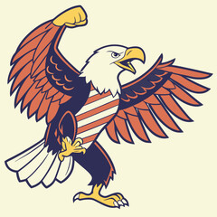 Naklejka premium American Eagle Mascot With Raised Fist and Stripes on Chest Design
