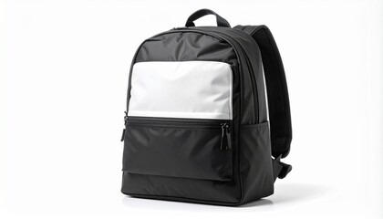 Fototapeta premium Minimalist Black and White Backpack Design with Matte Finish on Plain Background