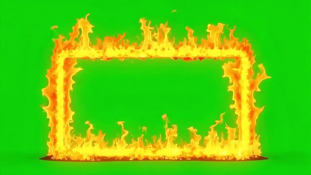 Fiery frame effect animation with vibrant flames on green screen for dynamic video overlays