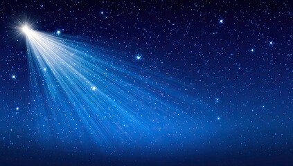 Light beams radiating from a bright celestial body against a starry night sky.