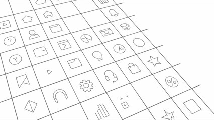 Collection of Minimalist Line Icons in Grid Pattern.