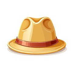 Cartoon straw fedora hat with ribbon against a solid backdrop, retro style, vintage design.