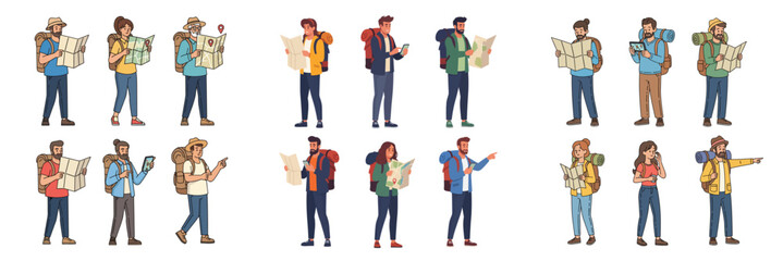 Adventurous Hikers: Diverse People with Maps and Backpacks