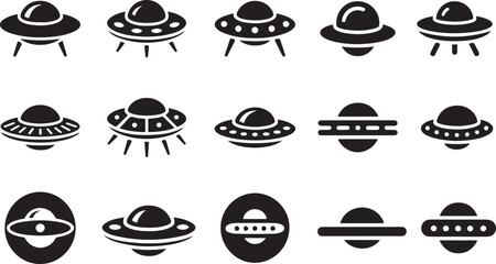 UFO silhouette vector set. Set of Flying saucer logo silhouettes vector illustration Isolated on white background © HAFIJA KHATUN