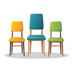 Three chairs in a row seating arrangement meeting room furniture colorful illustration