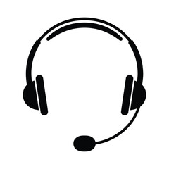 Simple black silhouette of headphones with microphone