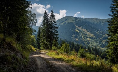 Fototapeta premium Mountain path winding through a dense forest