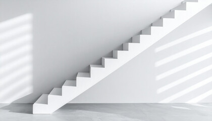 Obraz premium Ascending Path: A minimalist, clean-lined staircase ascends toward the light, the play of shadows and light emphasizing the structure's simplicity and the journey upward.