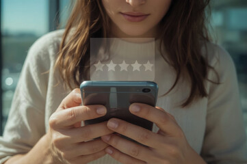 Young woman smiling while holding a mobile phone and taking a picture