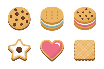 Assorted biscuit icons, cookie and wafer vector, sweet dessert illustration, bakery snack collection, tasty treat design