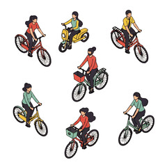 Obraz premium Isometric Set of Eco-Friendly Personal Transportation with People Vector