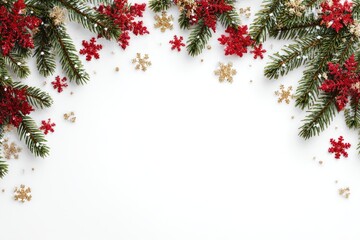 Christmas decorations with red and gold ornaments and evergreen branches  