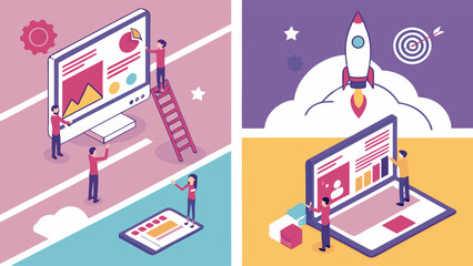 Isometric Illustrations Depicting Business Technology and Startup Concepts.