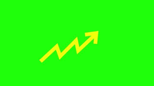 animated zigzag arrows, sharp upward arrows in black white red blue dark green and yellow moving on chroma green screen for financial growth business trends and motion graphics