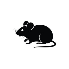 Simple black silhouette of a mouse on a white background