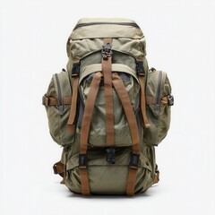 Empty hiking backpack open isolated on white background studio shot clean lighting high resolution ar 16:9