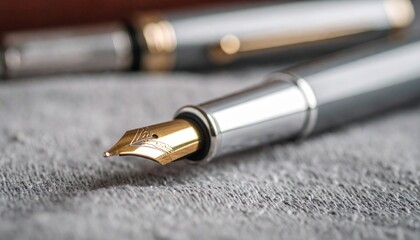 Elegant fountain pen with gold nib resting on patterned fabric, symbolizing craftsmanship and luxury